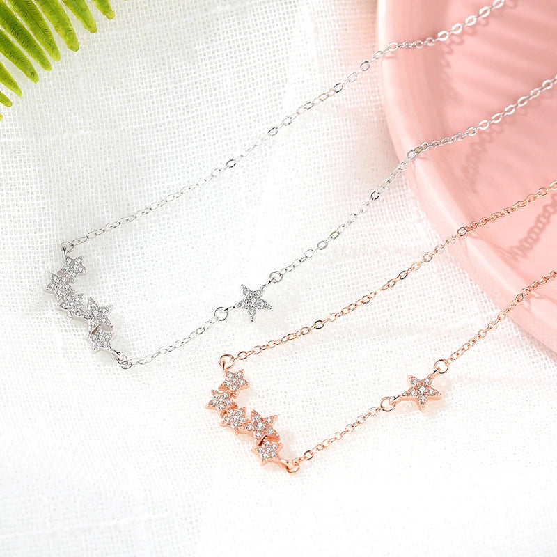 925 Sterling Silver Necklace with Stars (18 Inches) | Gold/Silver