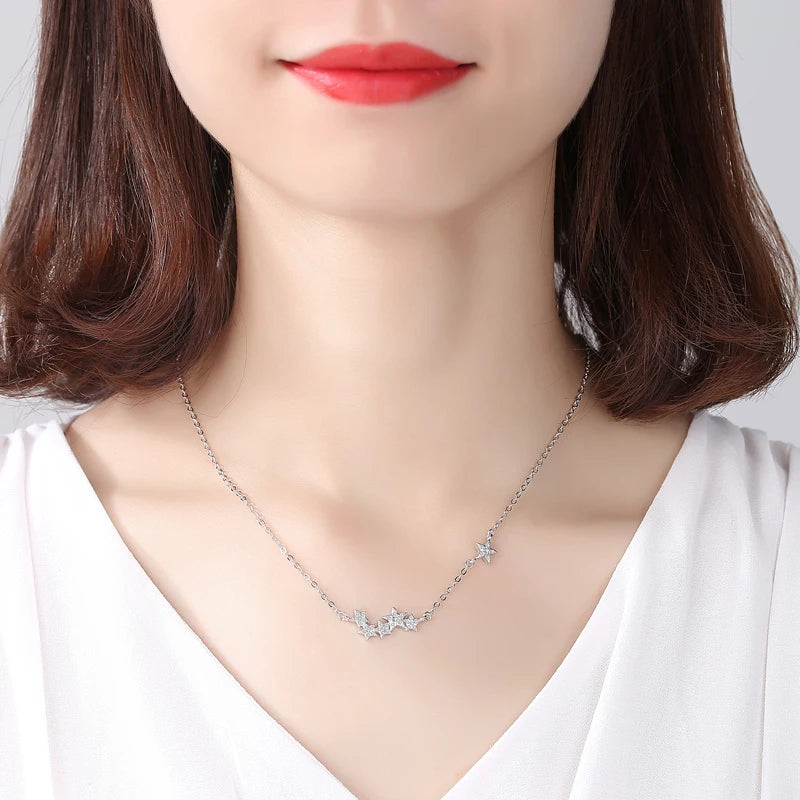 925 Sterling Silver Necklace with Stars (18 Inches) | Gold/Silver